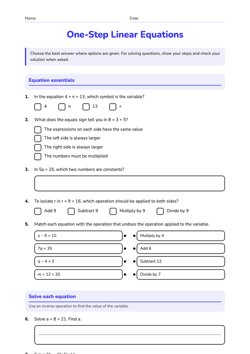 One-Step Linear Equations