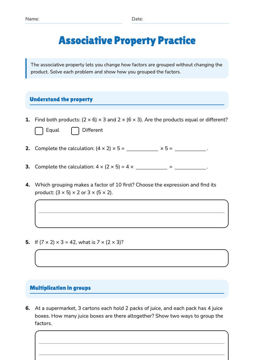 Associative Property Practice