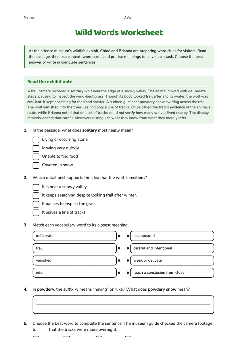 Wild Words Worksheet