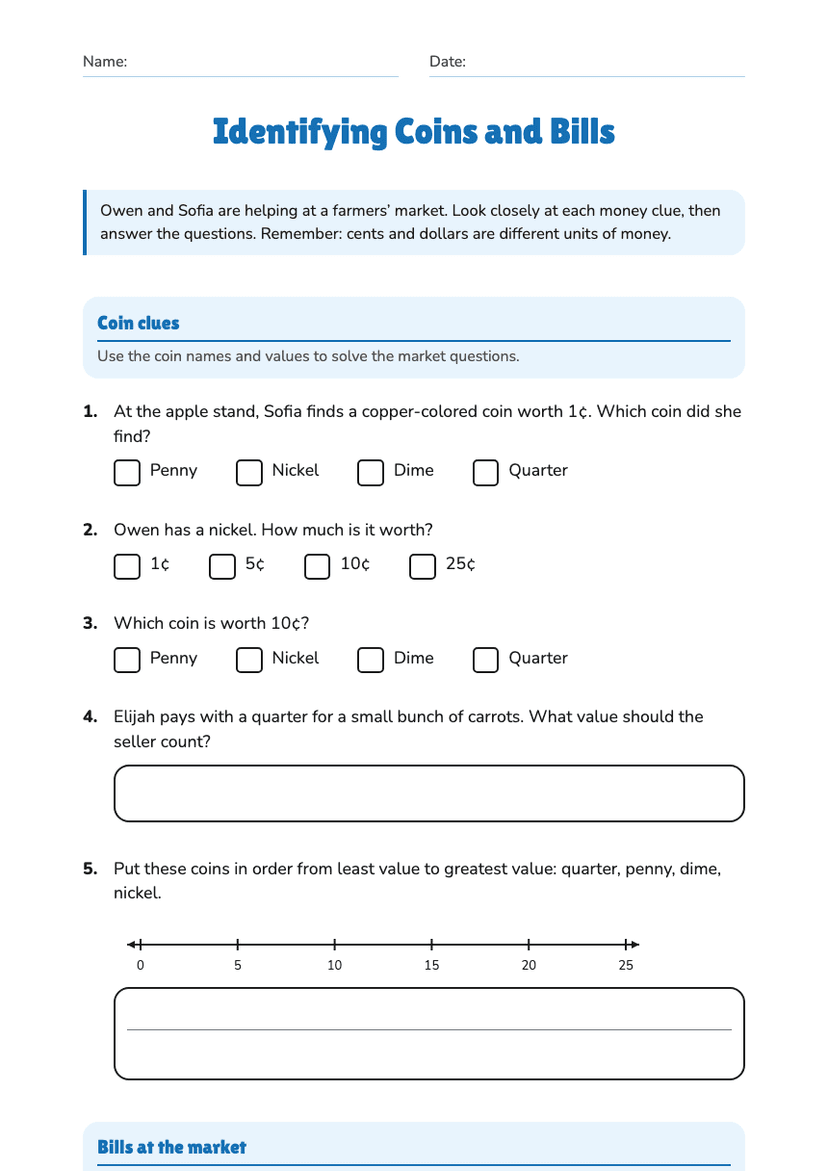 Identifying Coins and Bills