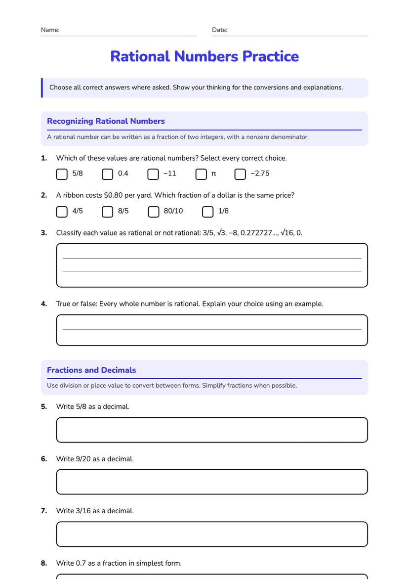 Rational Numbers Practice