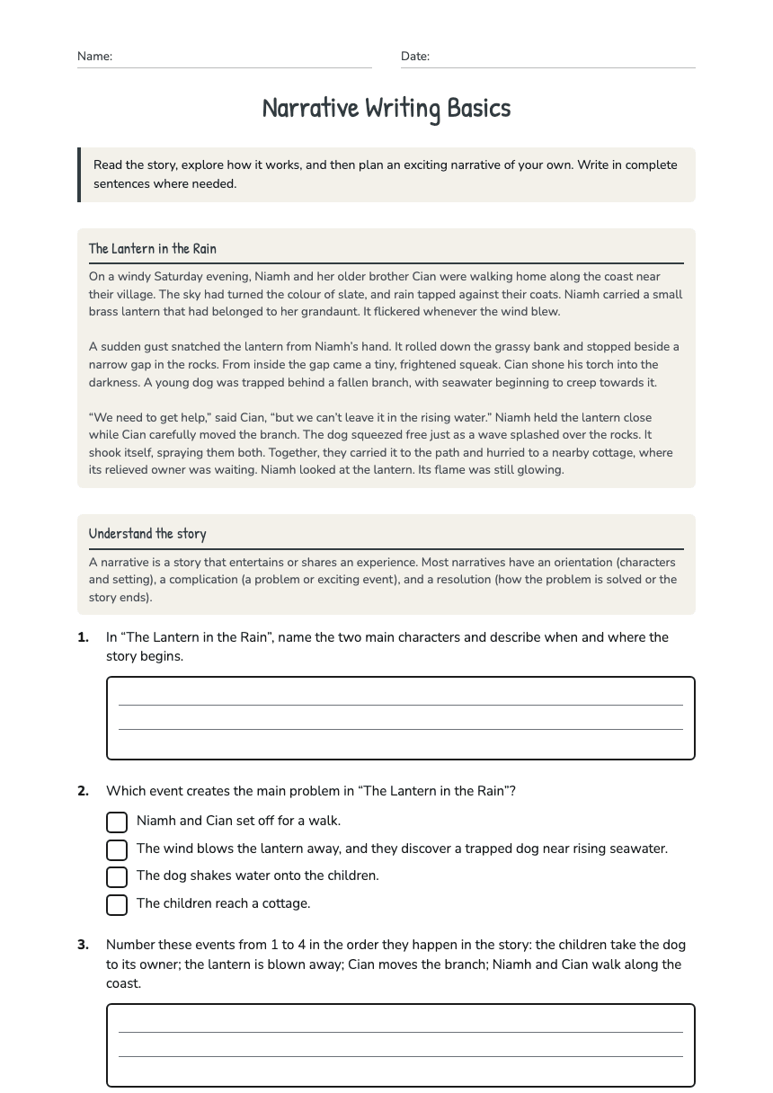 Narrative Writing Basics worksheet preview