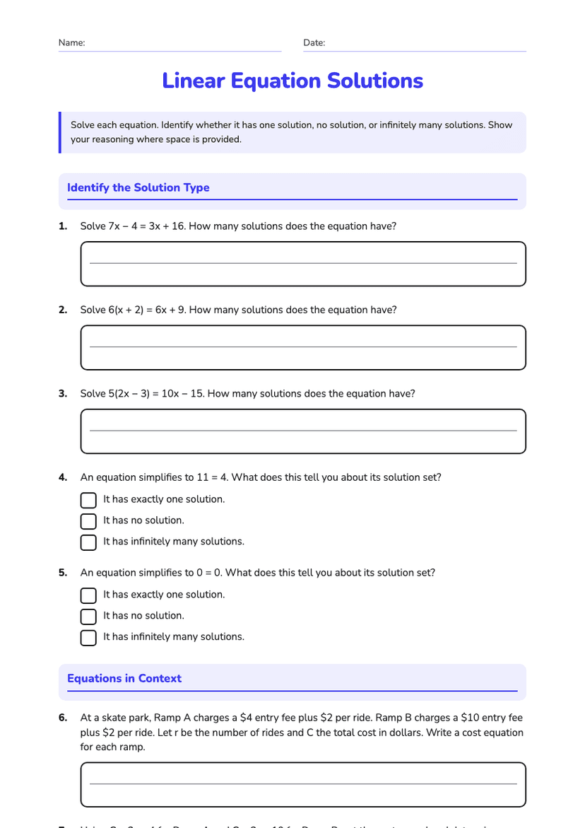 Linear Equation Solutions