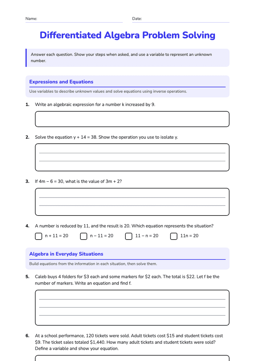 Differentiated Algebra Problem Solving