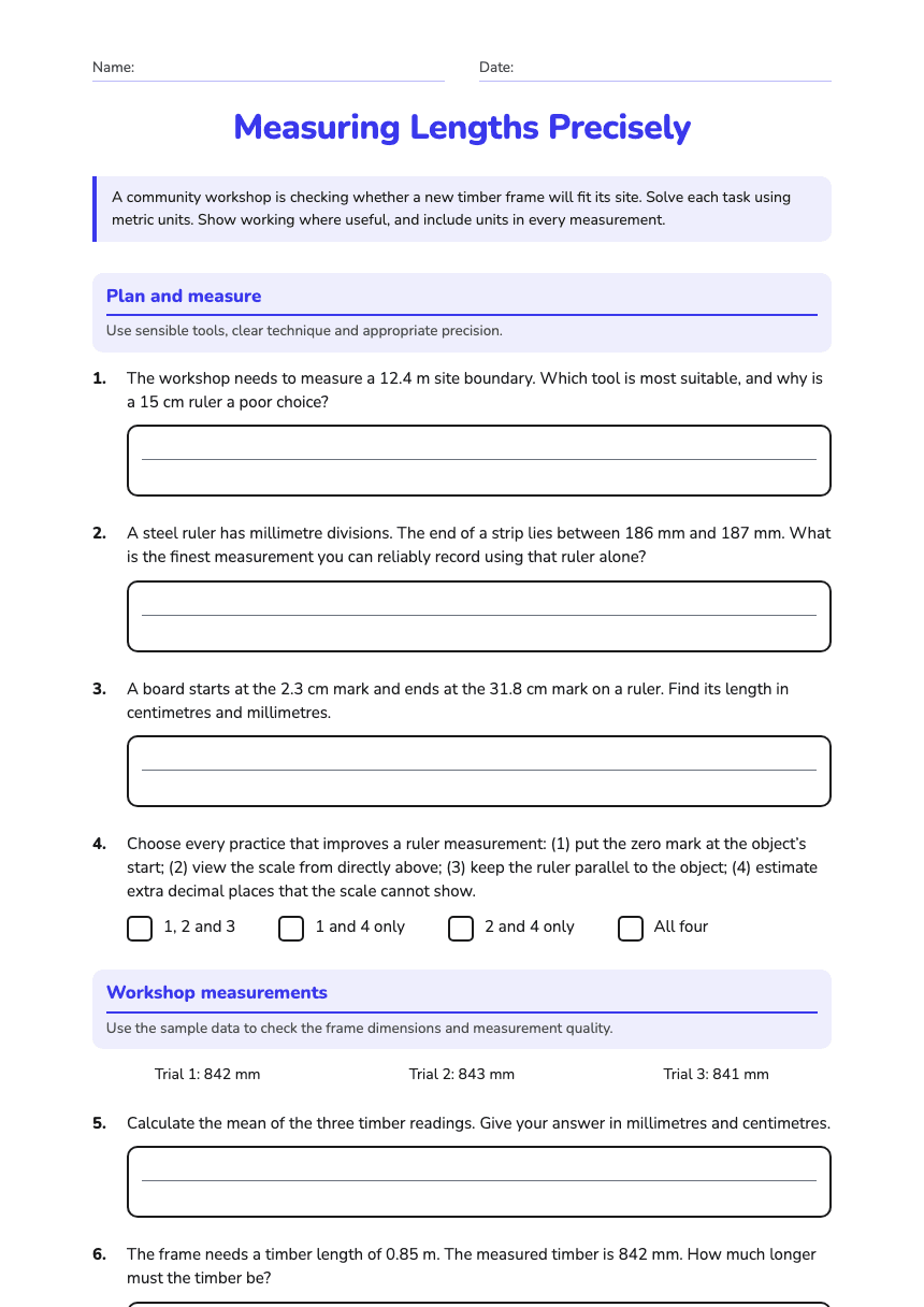 Measuring Lengths Precisely worksheet preview