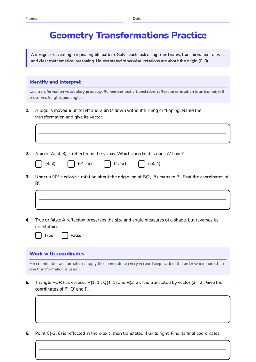 Geometry Transformations Practice
