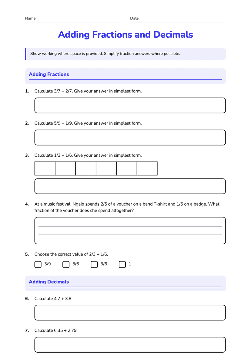 Adding Fractions and Decimals