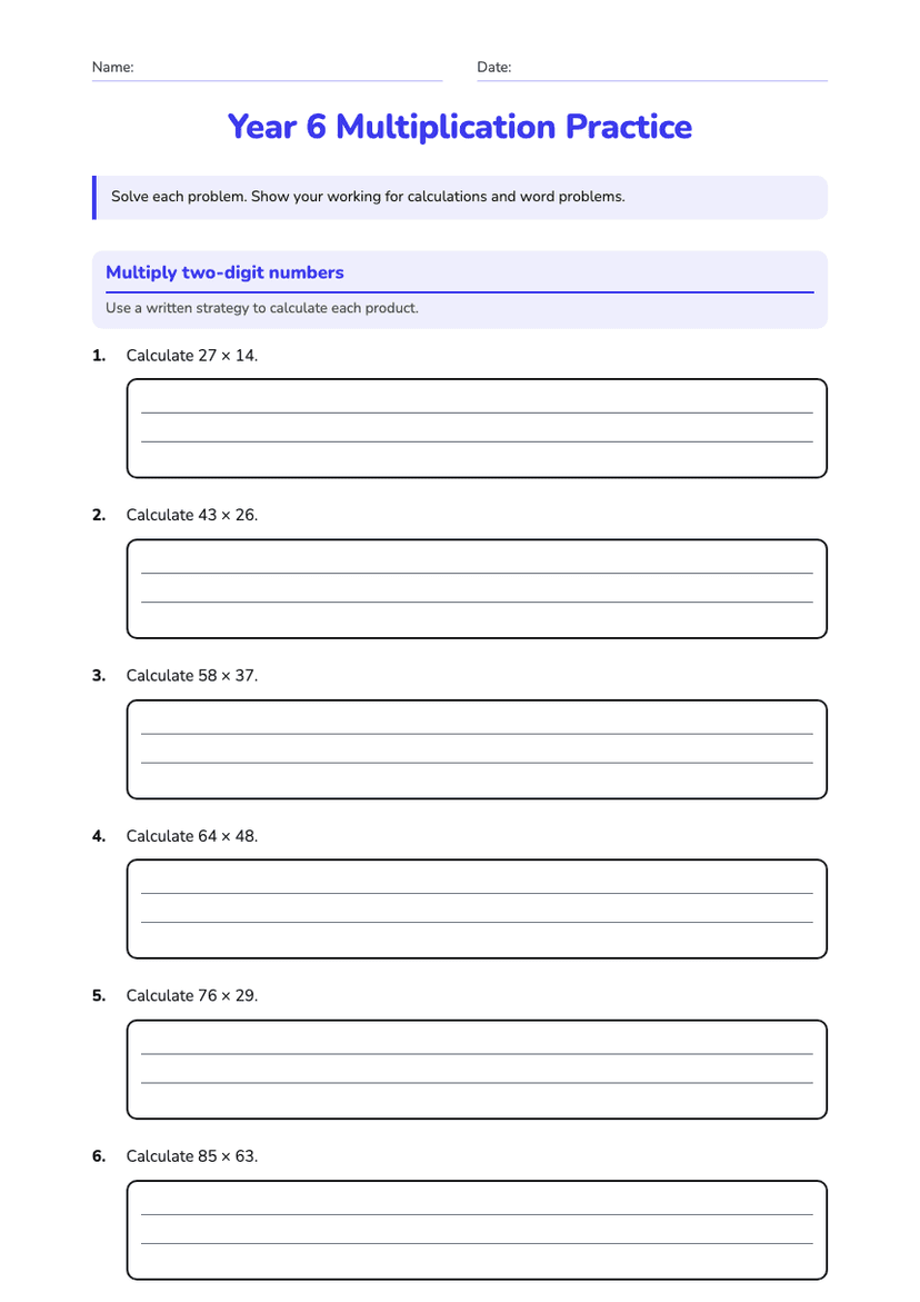 Year 6 Multiplication Practice