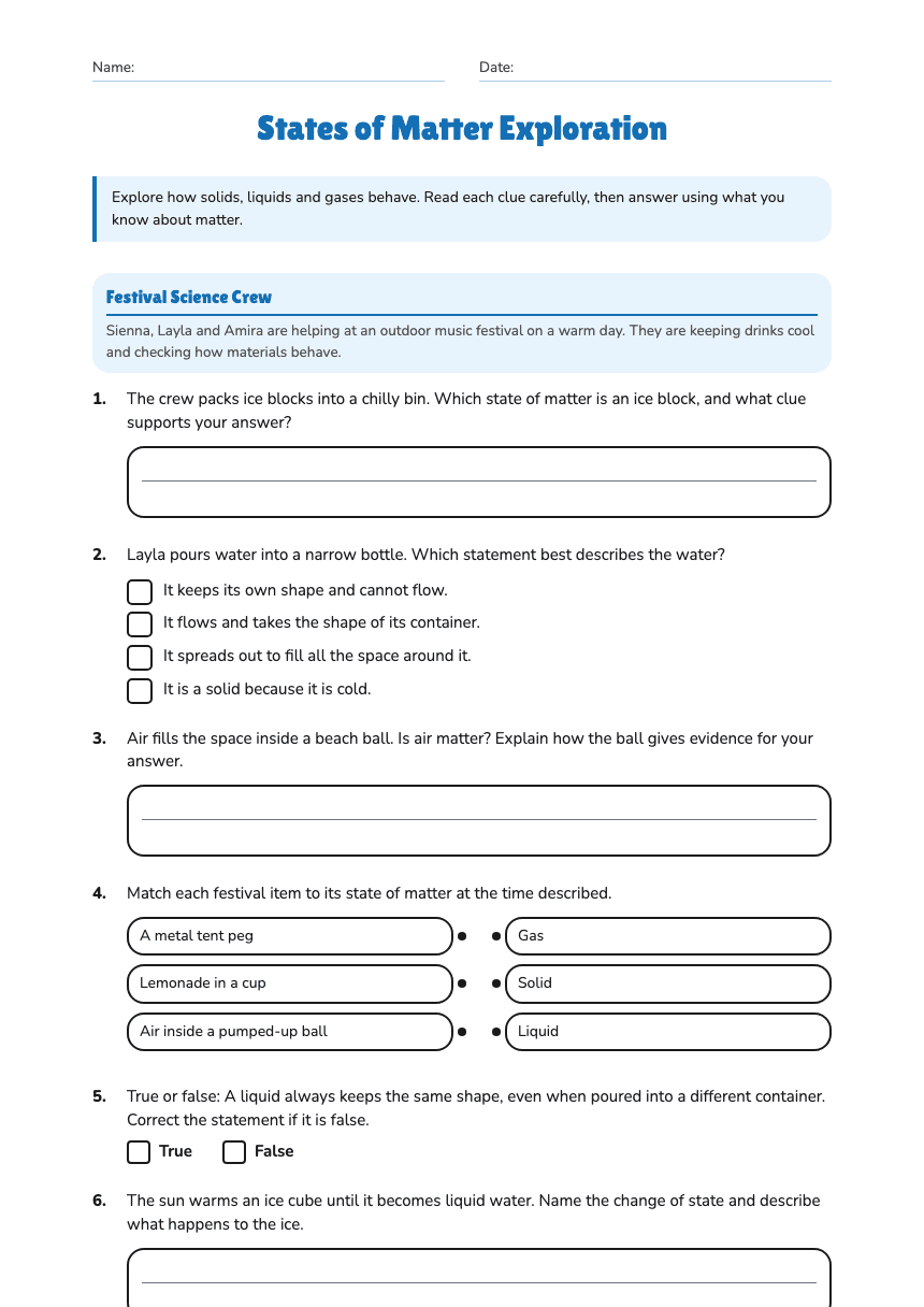 States of Matter Exploration worksheet preview