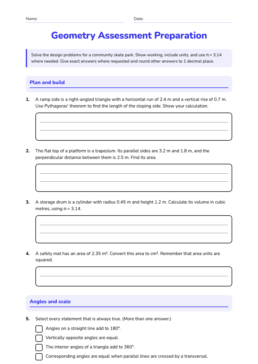 Geometry Assessment Preparation worksheet preview