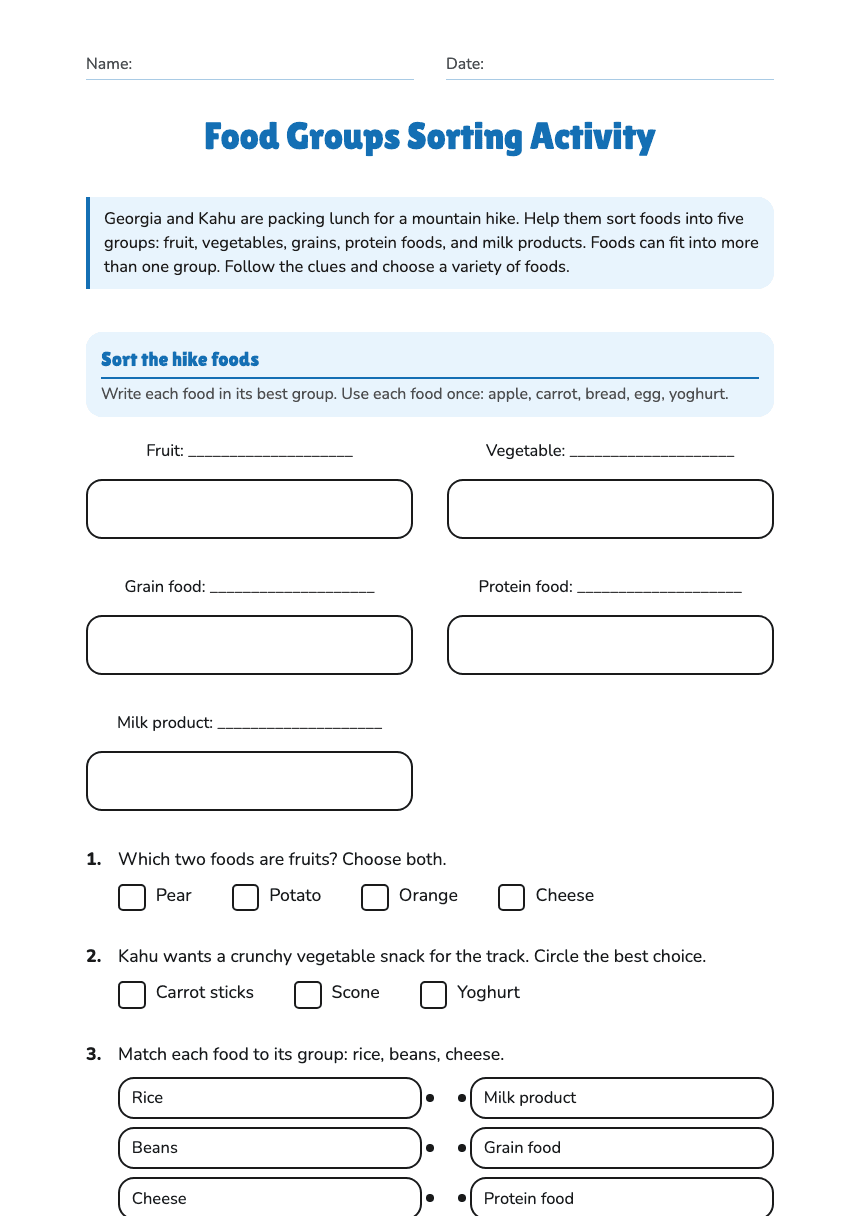 Food Groups Sorting Activity worksheet preview