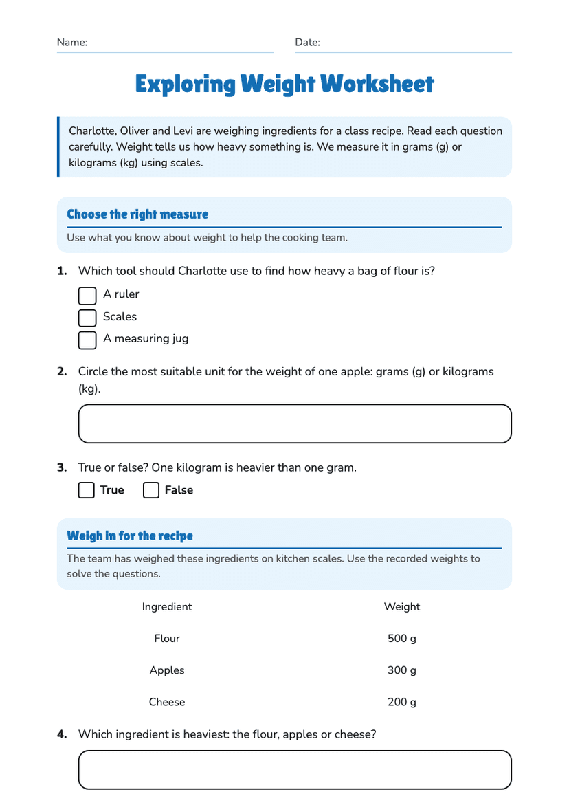 Exploring Weight Worksheet