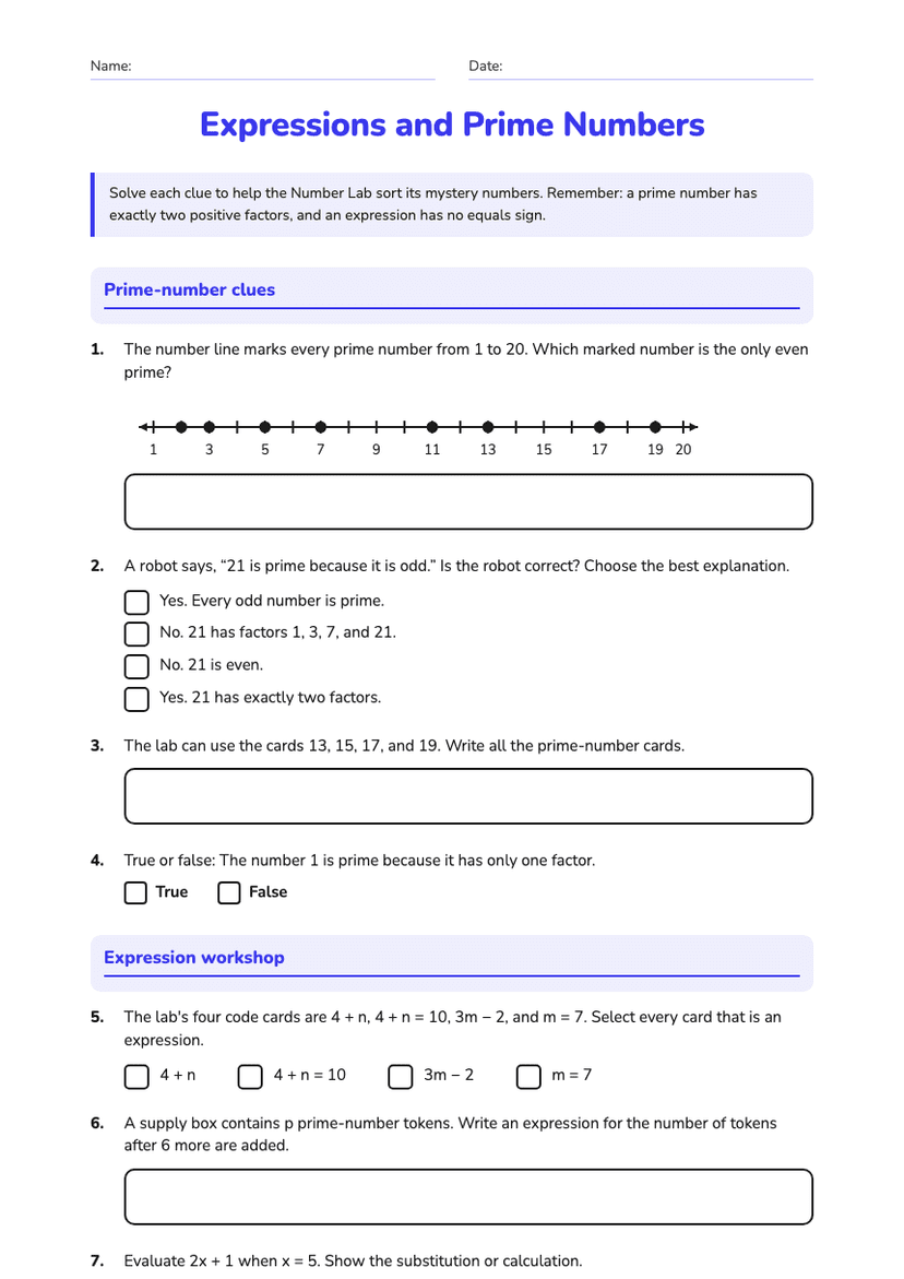 Expressions and Prime Numbers
