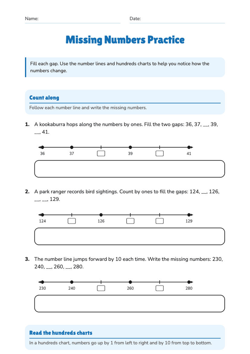 Missing Numbers Practice