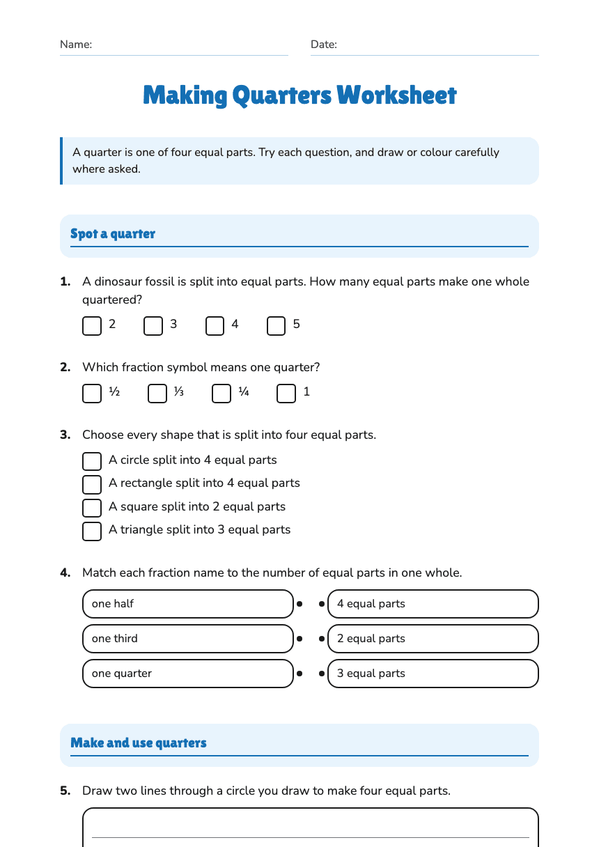 Making Quarters Worksheet worksheet preview