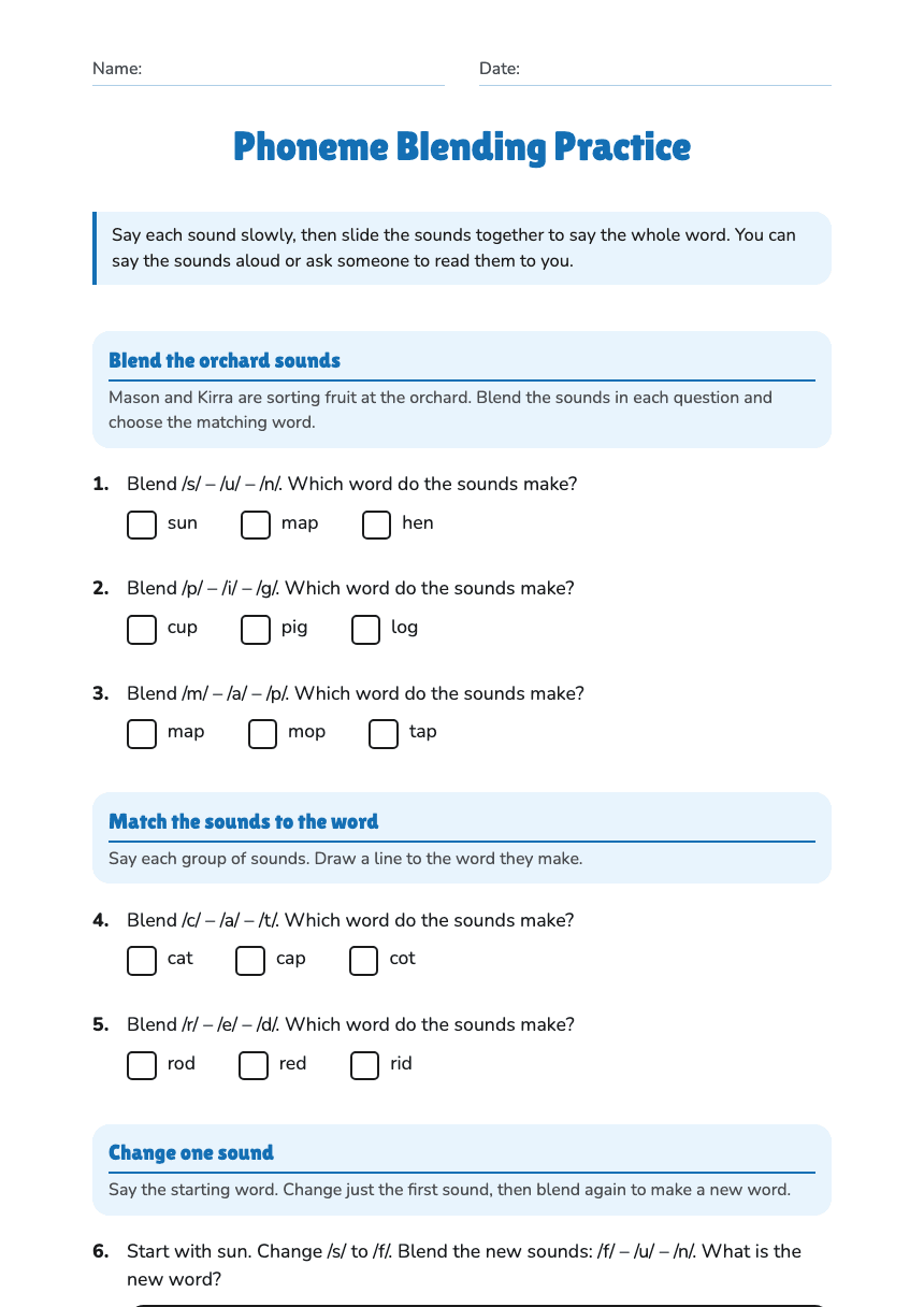 Phoneme Blending Practice worksheet preview