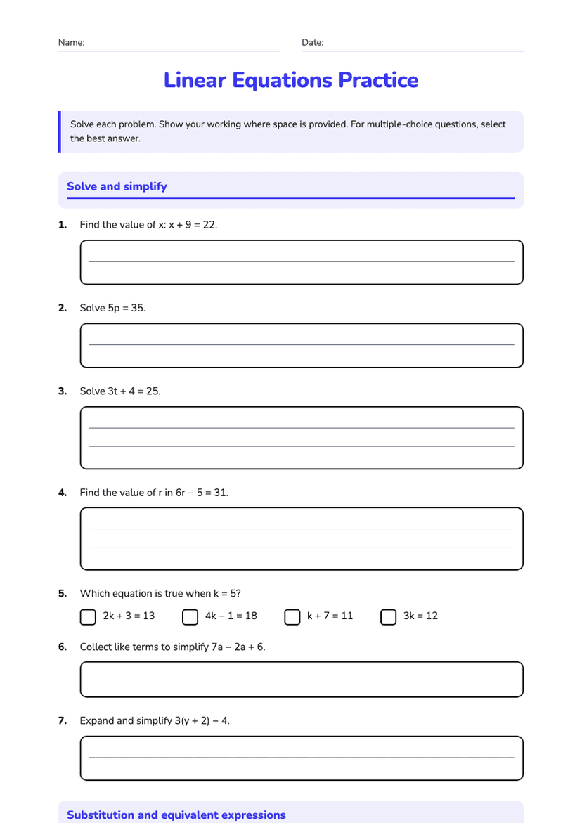 Linear Equations Practice