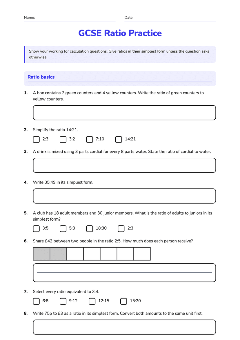 GCSE Ratio Practice