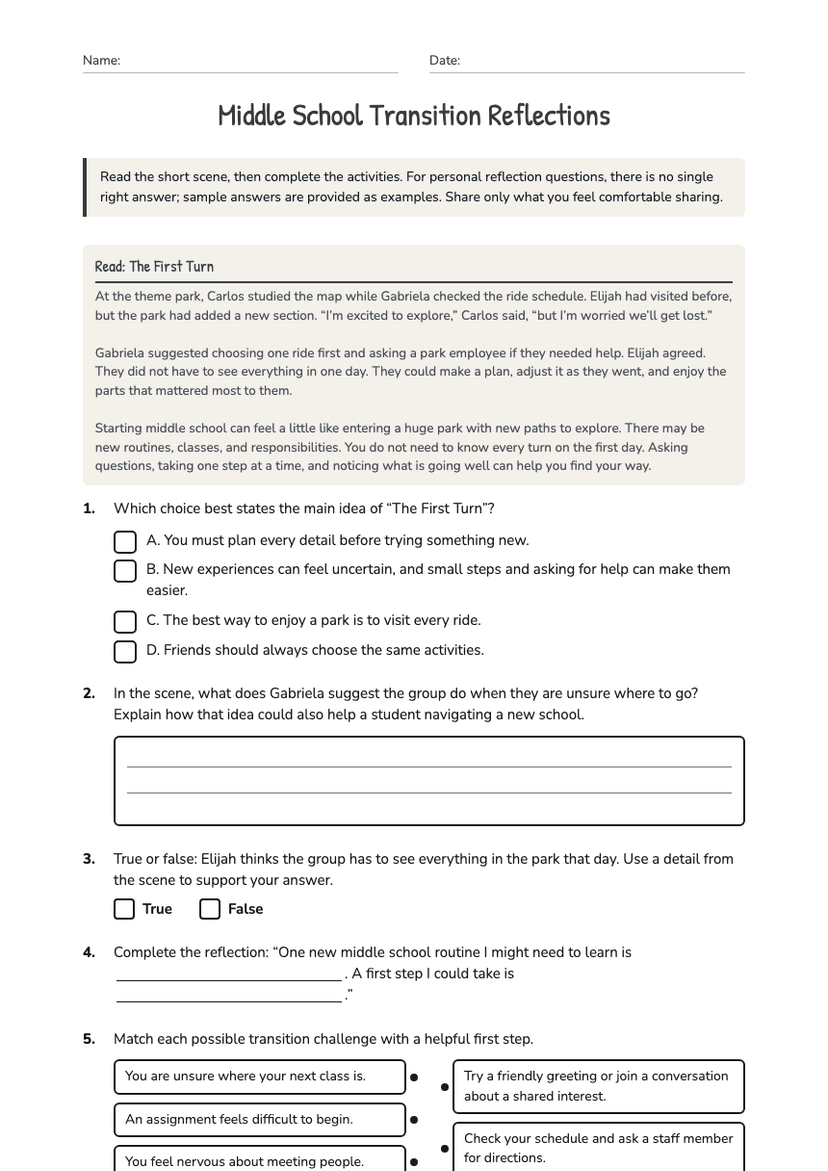 Middle School Transition Reflections