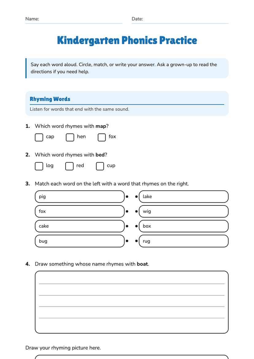 Kindergarten Phonics Practice
