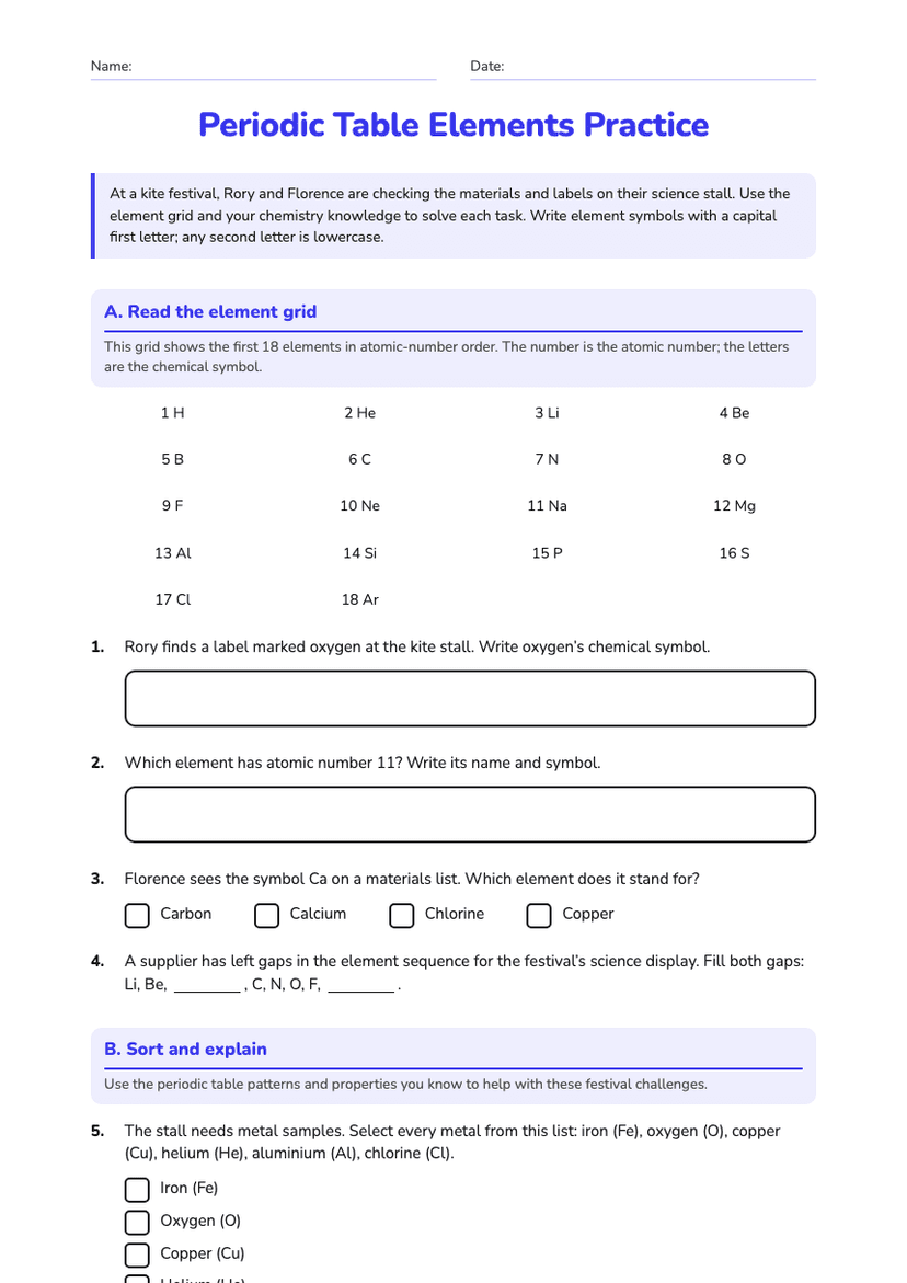 Periodic Table Elements Practice