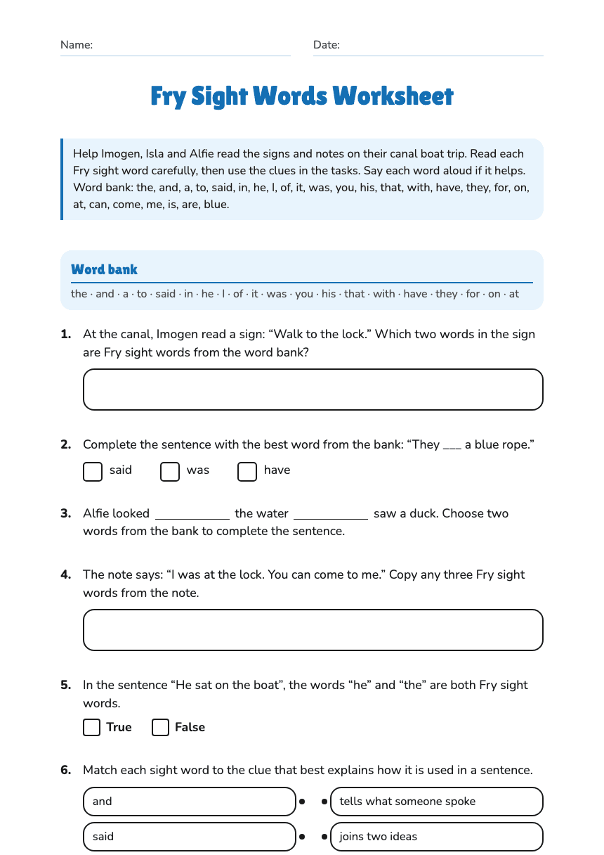 Fry Sight Words Worksheet worksheet preview