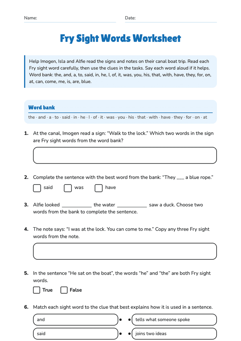 Fry Sight Words Worksheet
