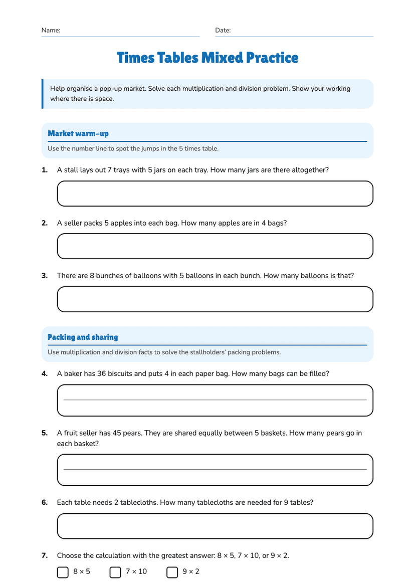 Times Tables Mixed Practice