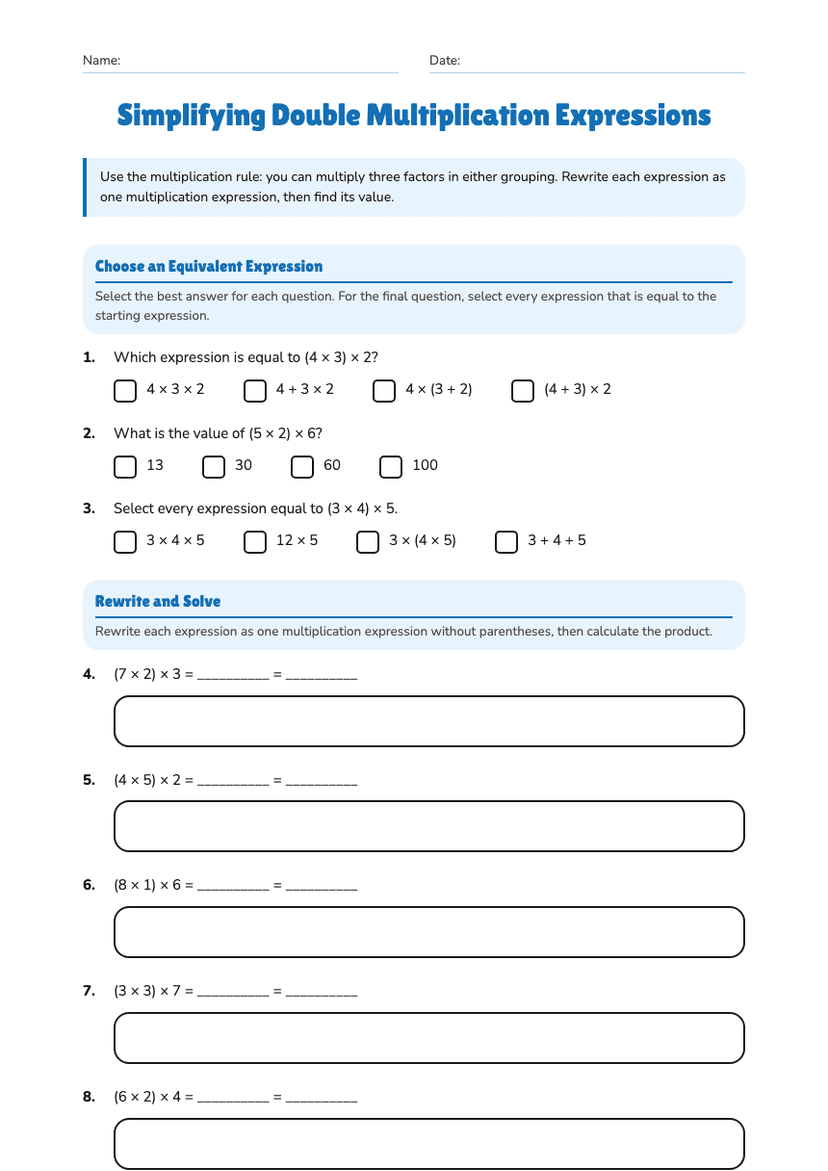Simplifying Double Multiplication Expressions
