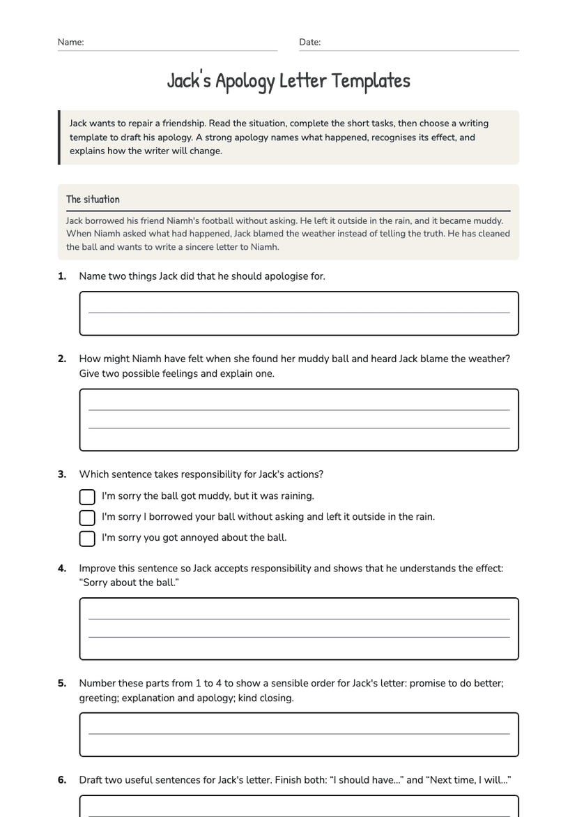 Jack's Apology Letter Templates