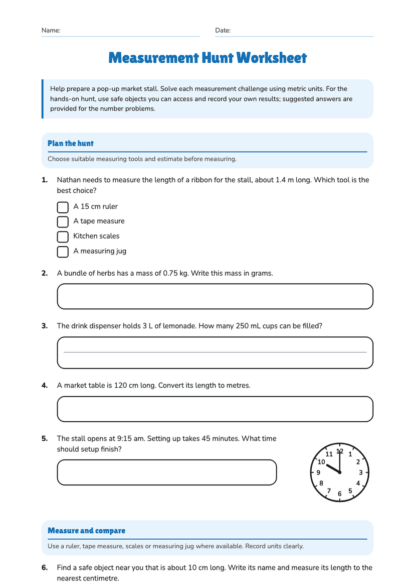 Measurement Hunt Worksheet