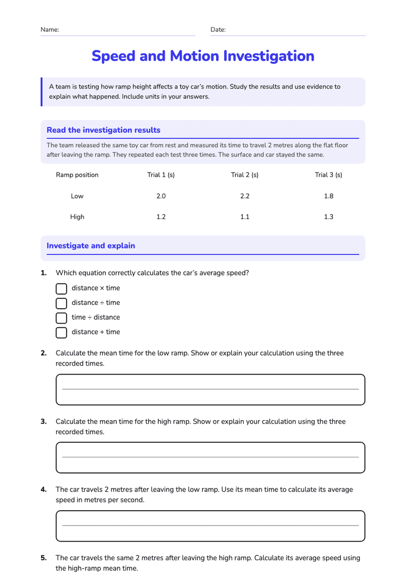 Speed and Motion Investigation