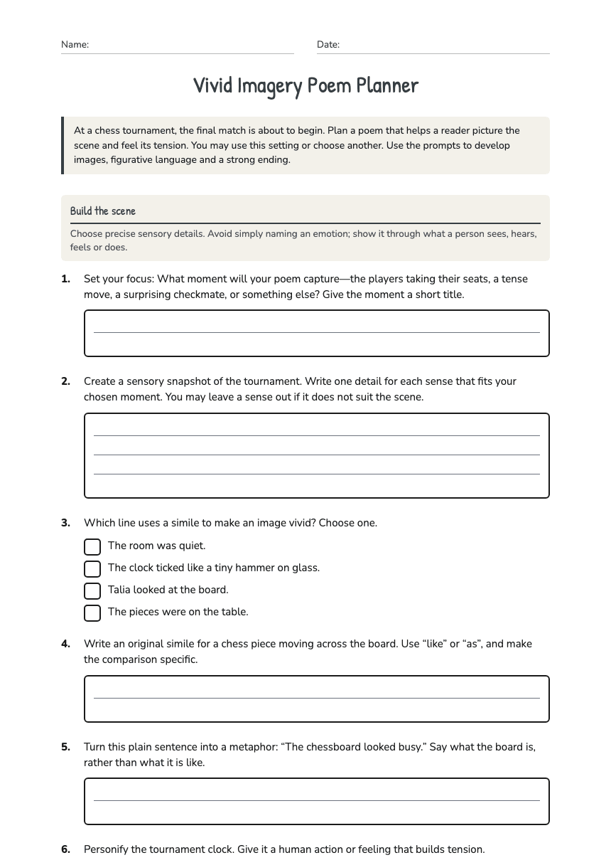 Vivid Imagery Poem Planner worksheet preview