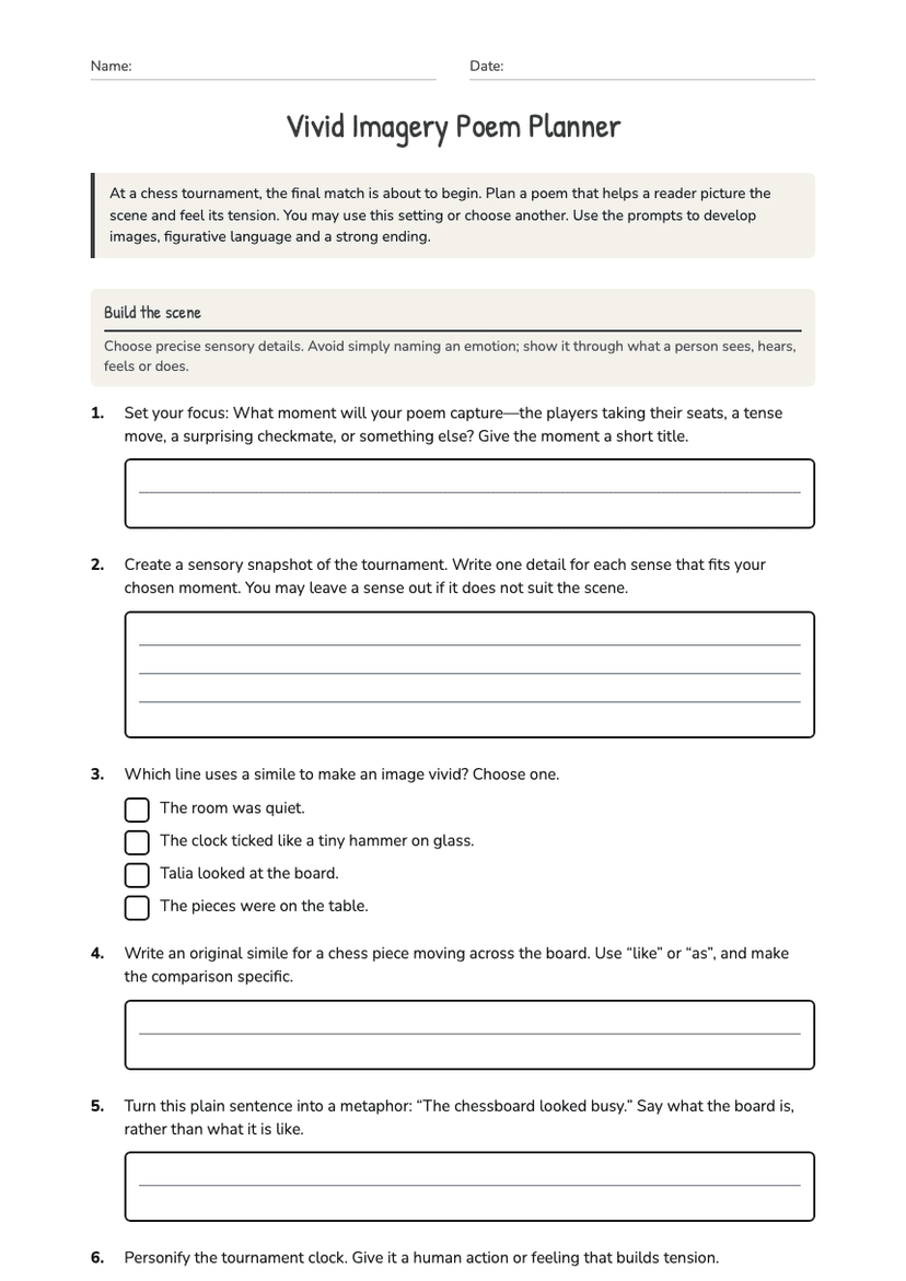 Vivid Imagery Poem Planner