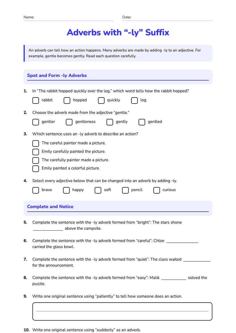 Adverbs with “-ly” Suffix