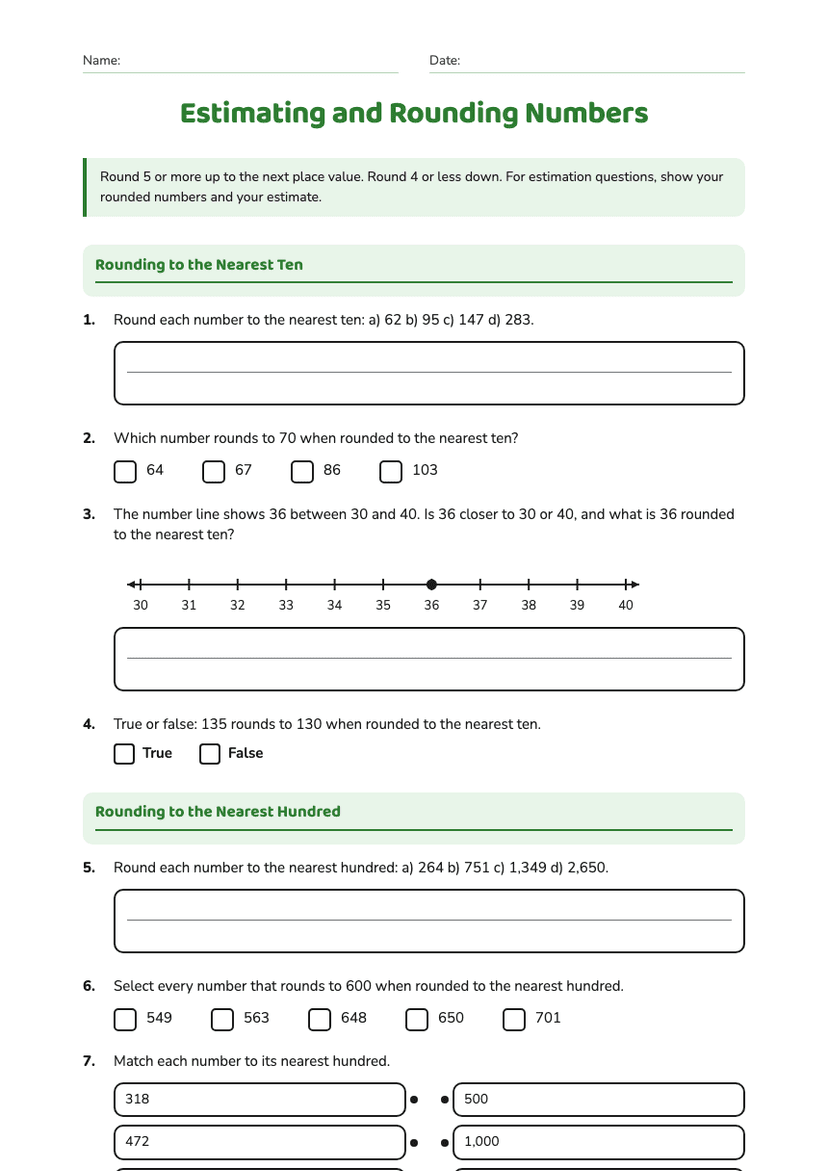 Estimating and Rounding Numbers