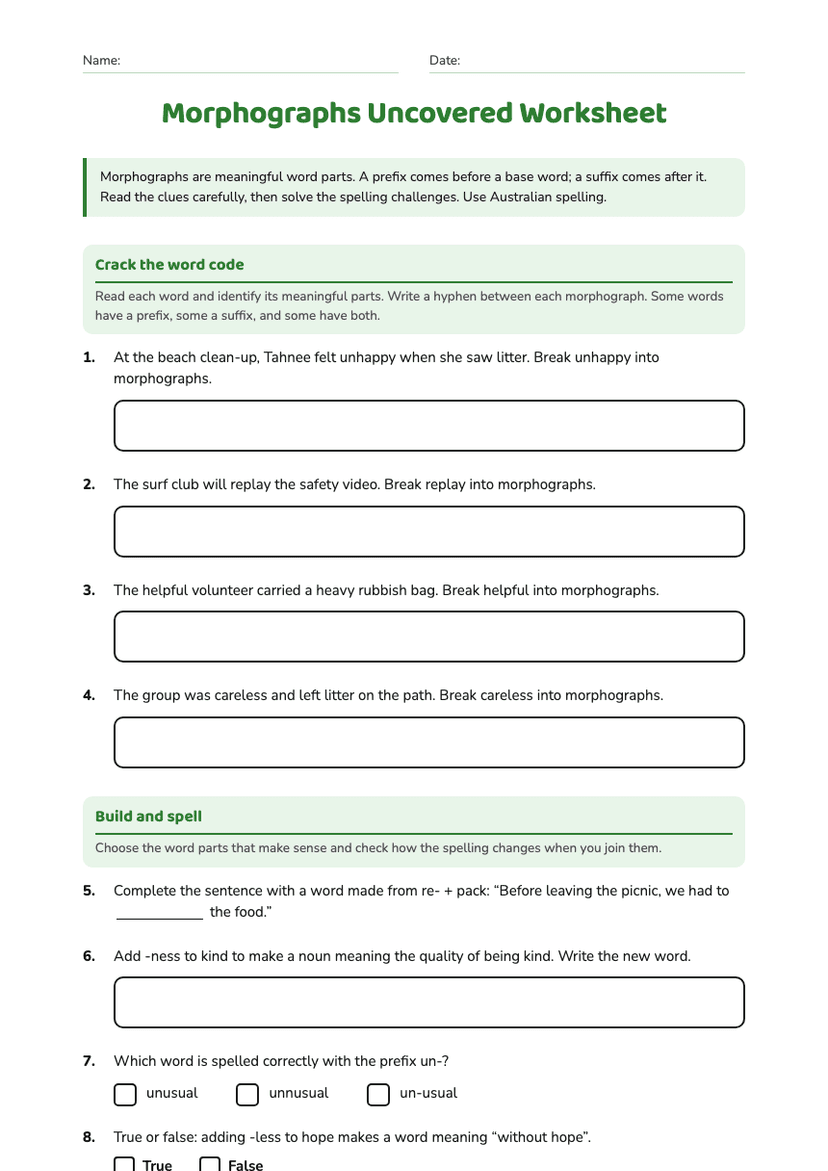 Morphographs Uncovered Worksheet