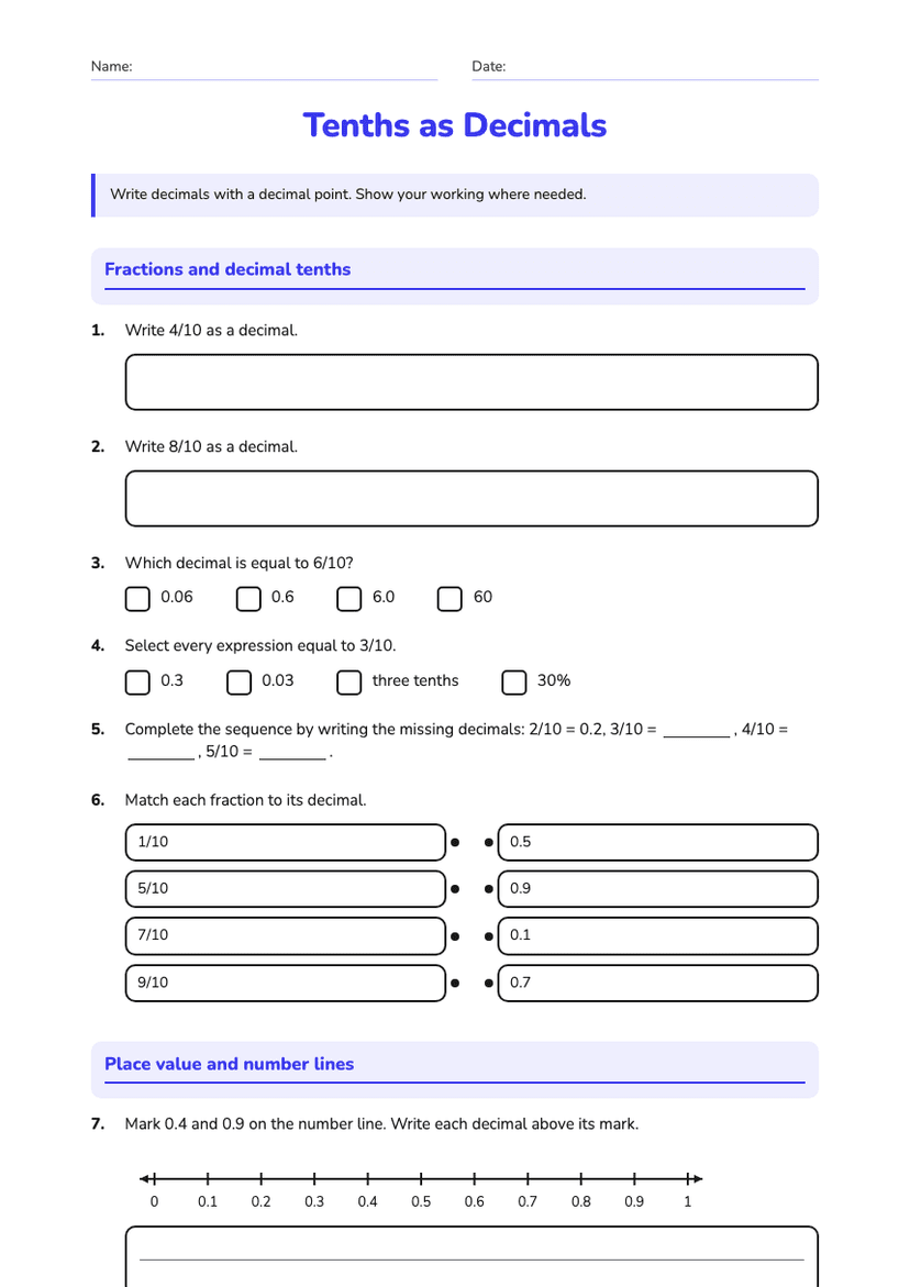 Tenths as Decimals