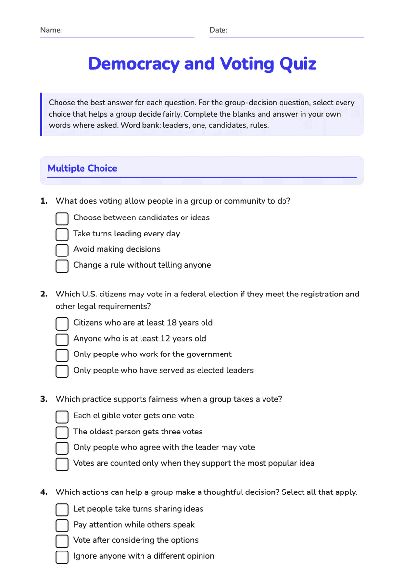 Democracy and Voting Quiz
