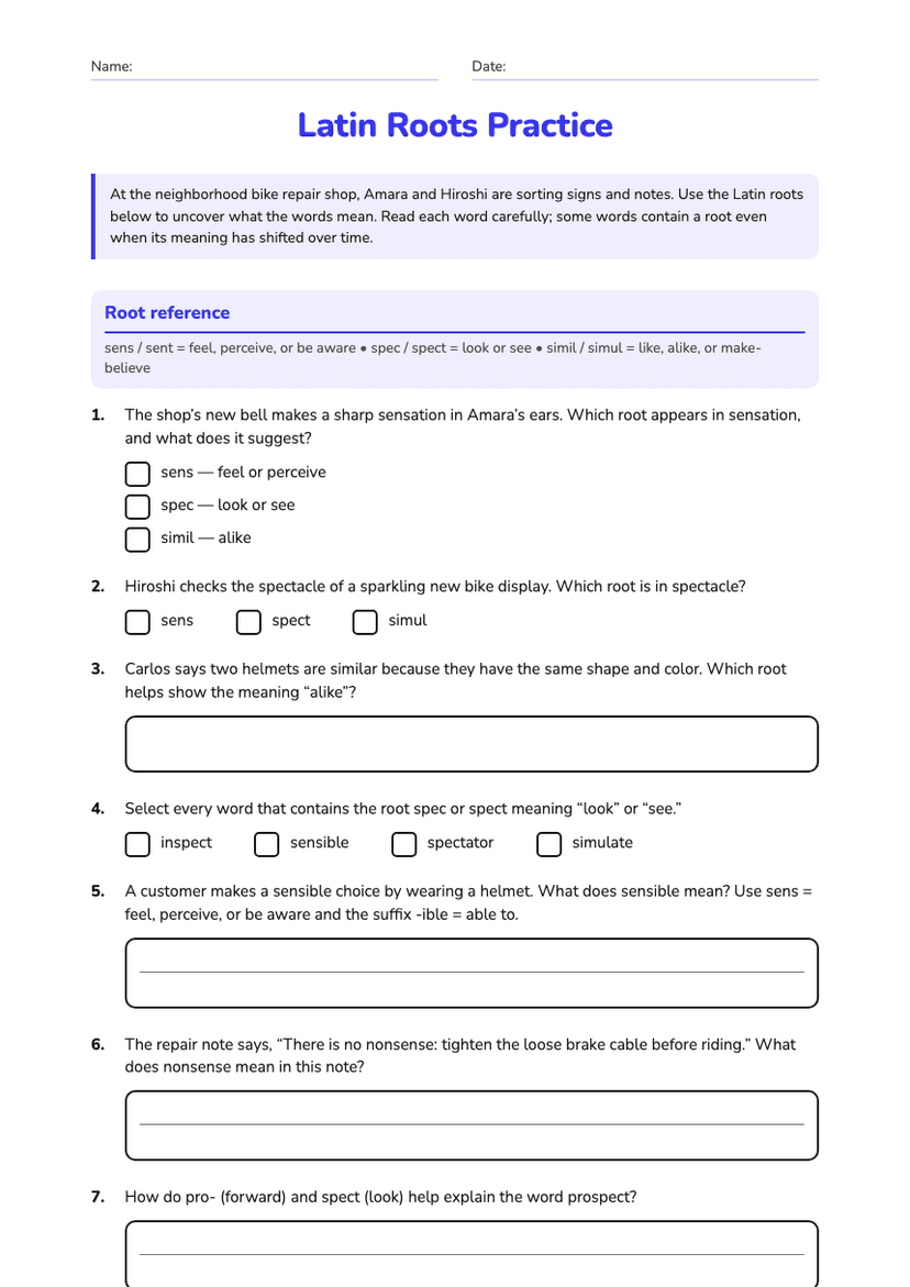 Latin Roots Practice