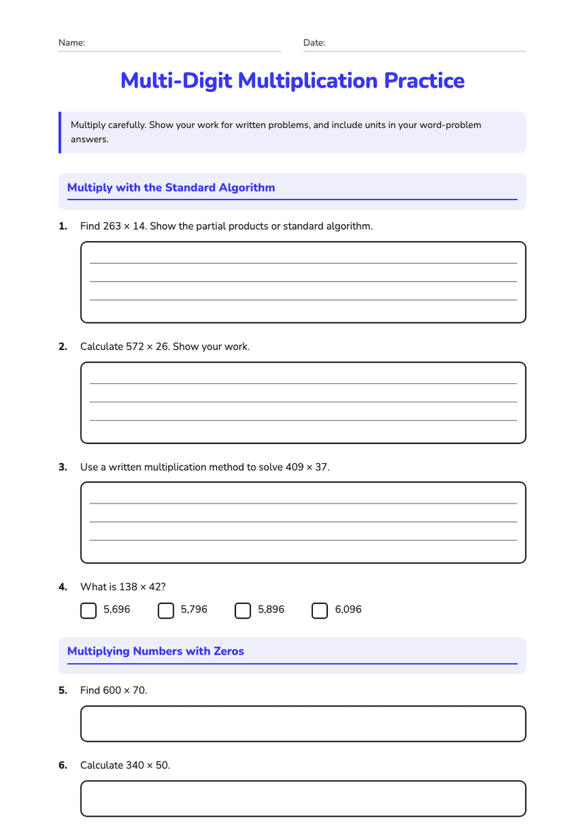 Multi-Digit Multiplication Practice