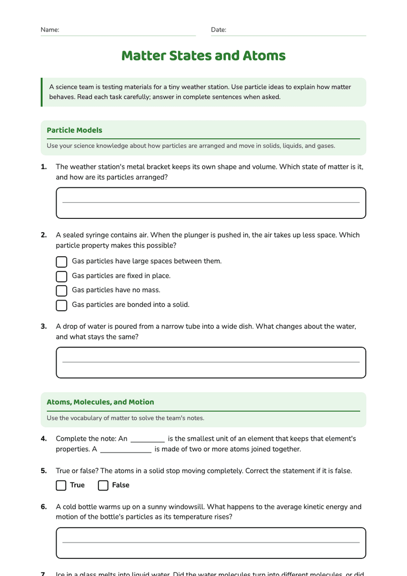 Matter States and Atoms