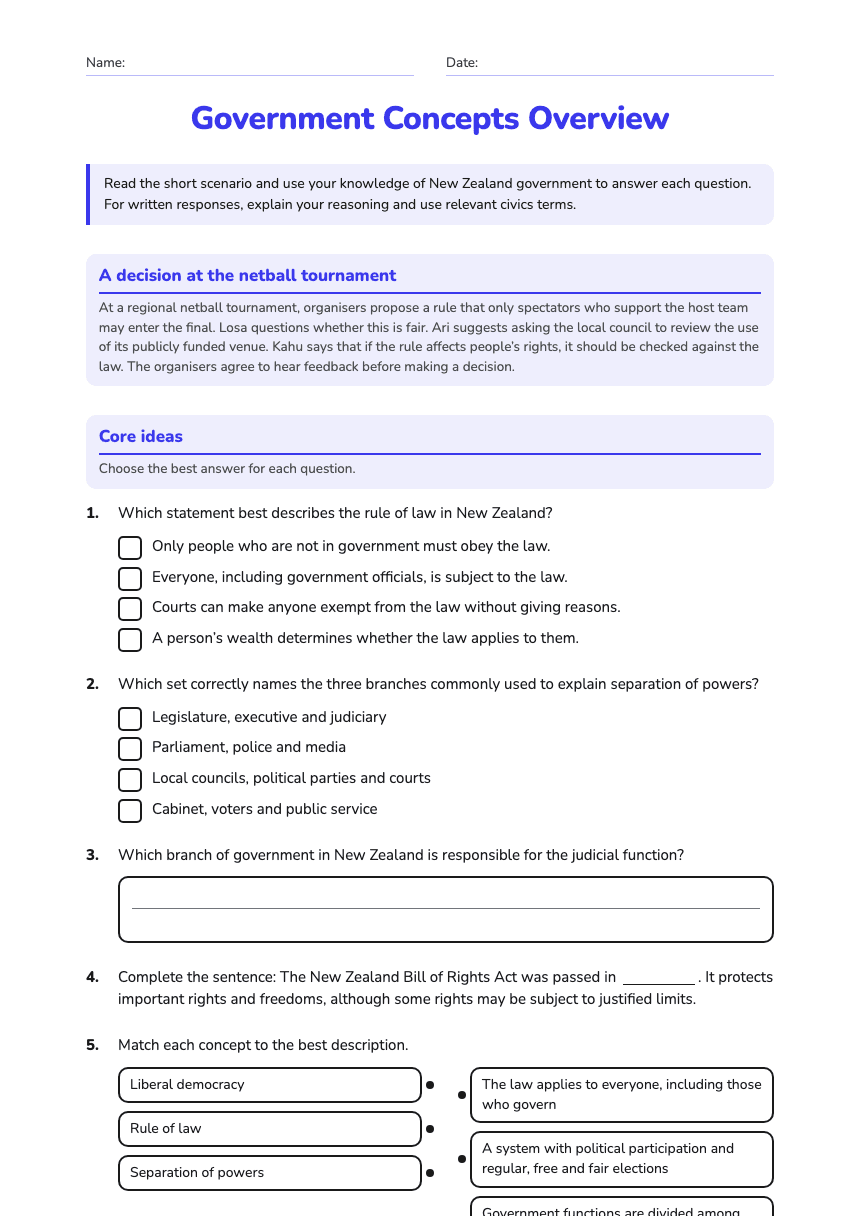 Government Concepts Overview worksheet preview
