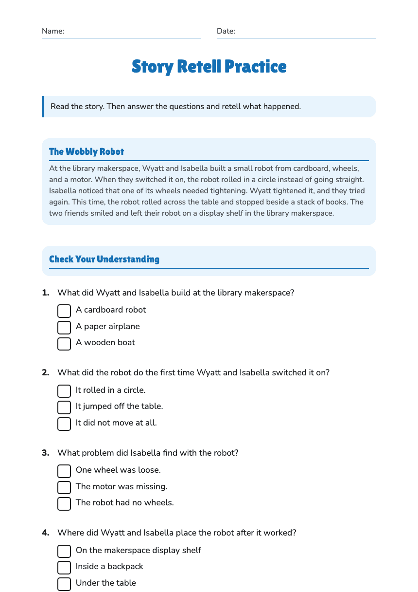 Story Retell Practice worksheet preview