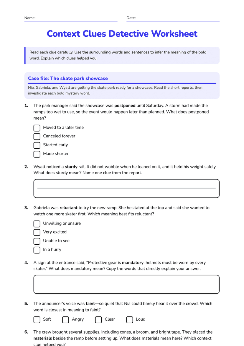 Context Clues Detective Worksheet