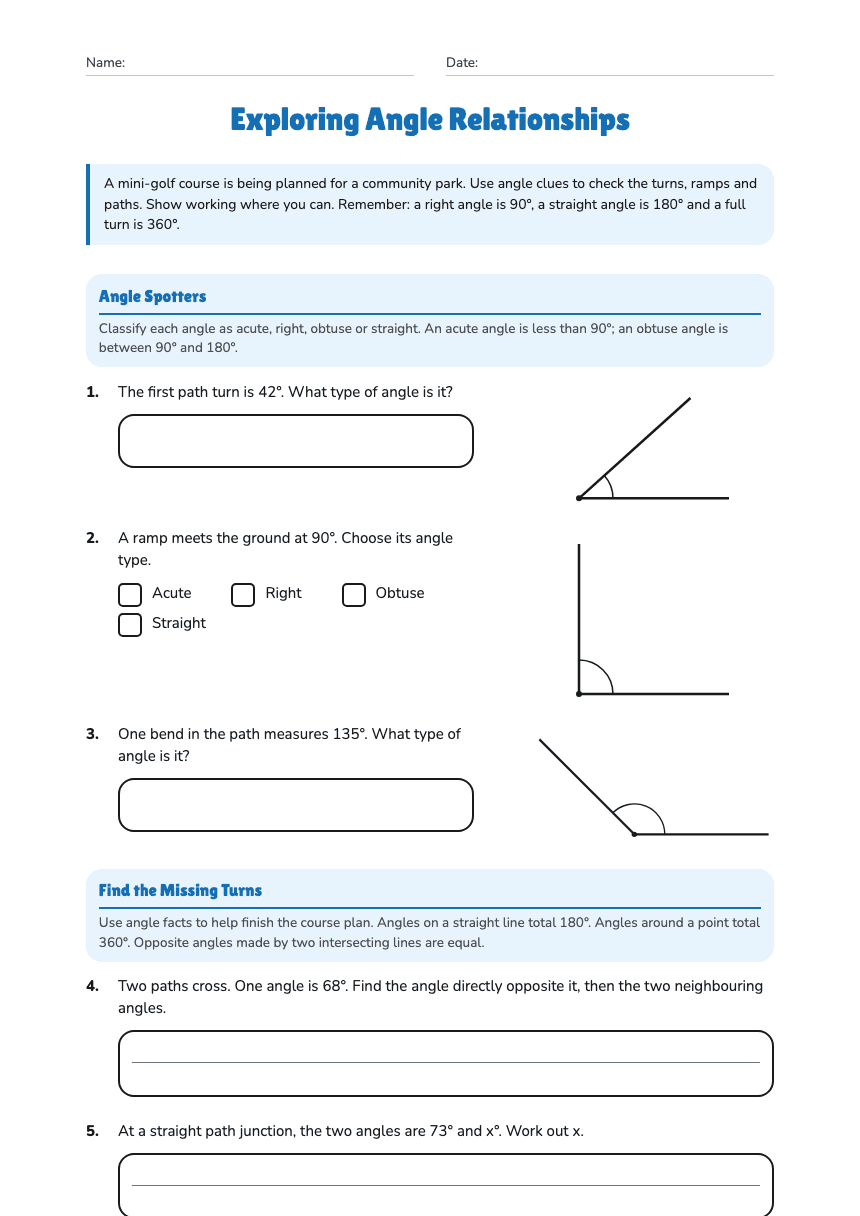 Exploring Angle Relationships worksheet preview
