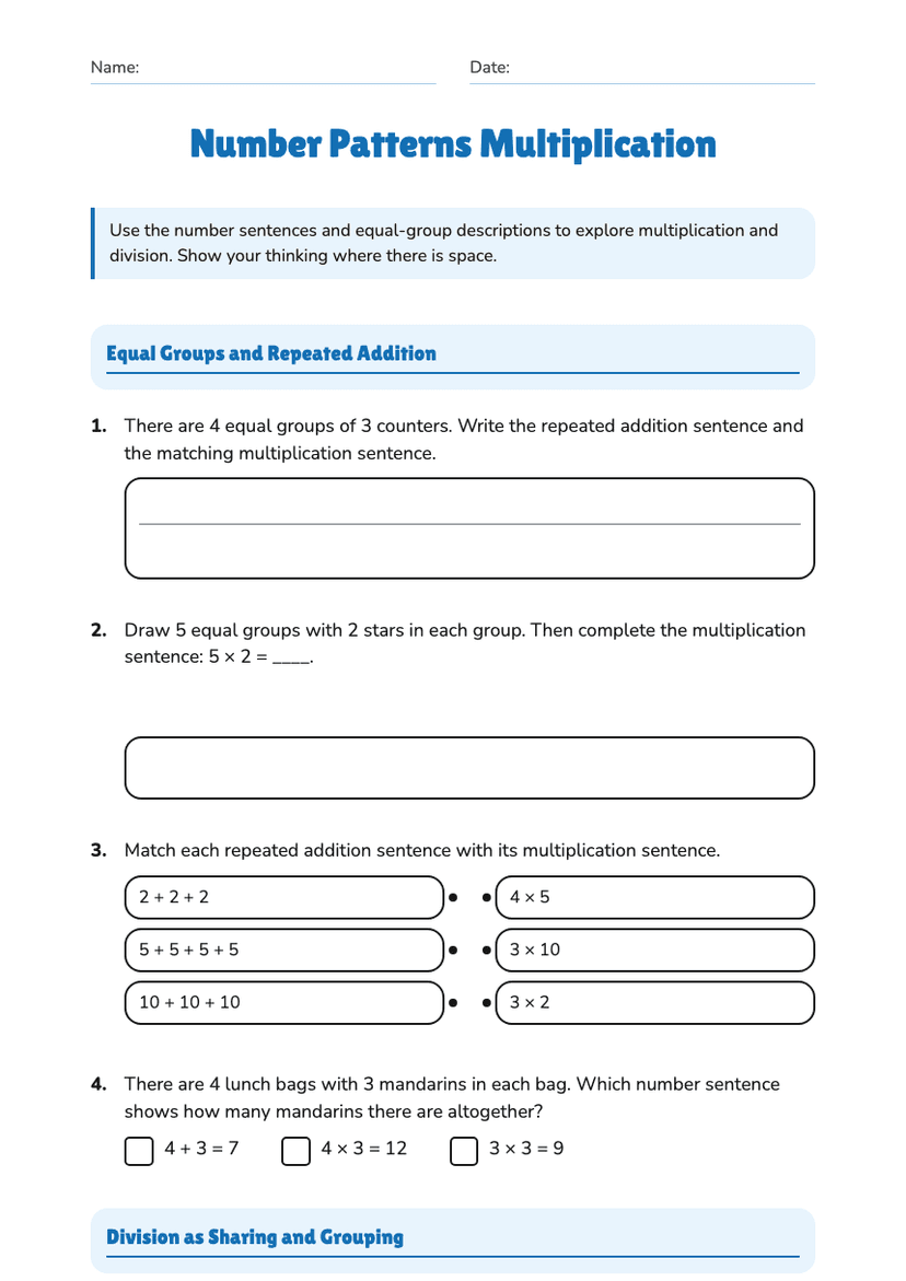Number Patterns Multiplication