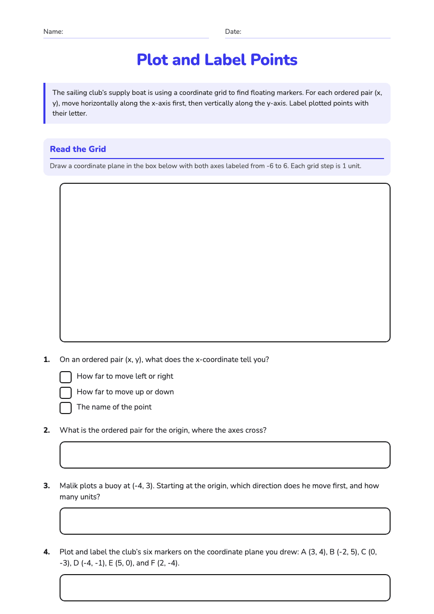 Plot and Label Points worksheet preview