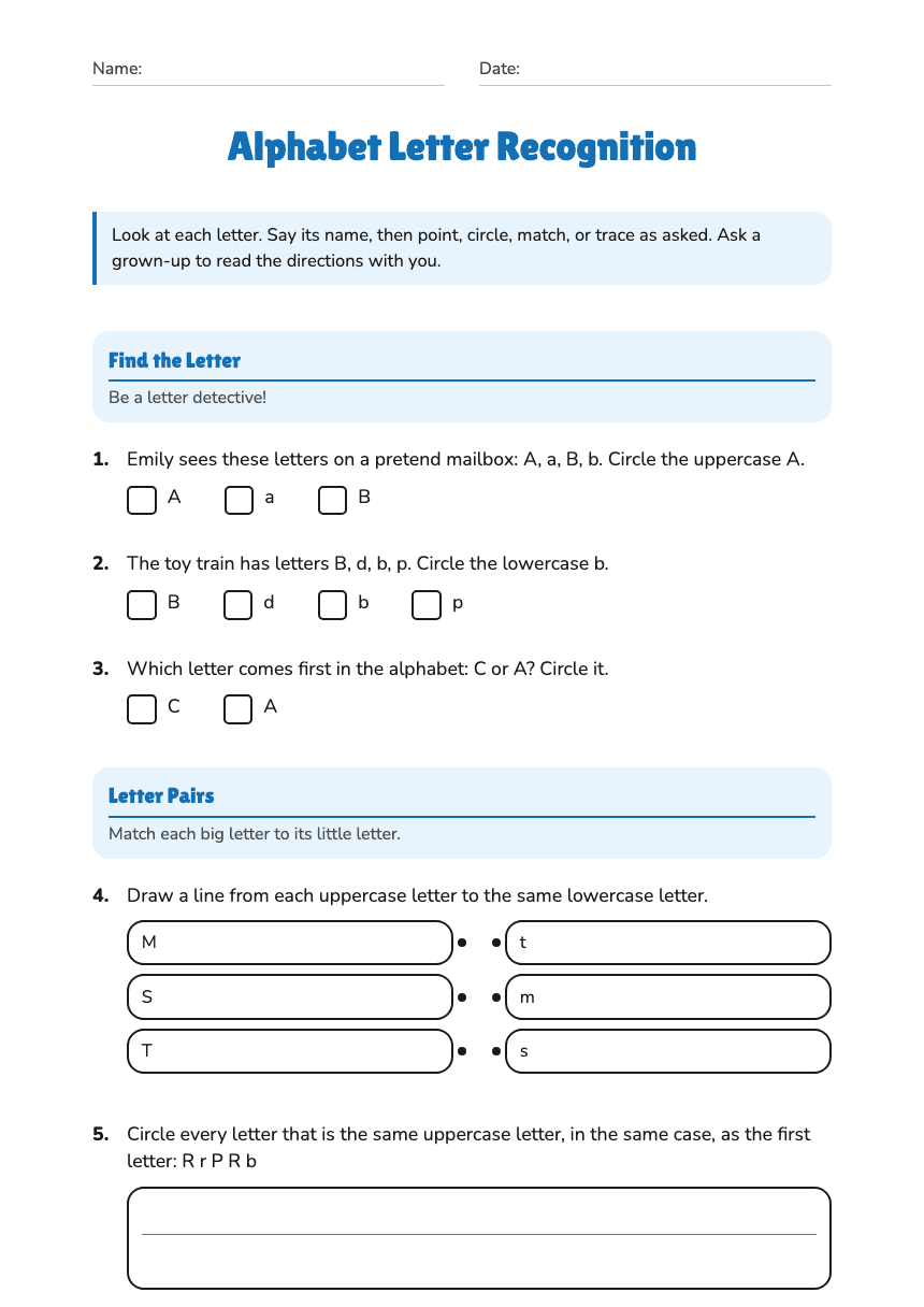 Alphabet Letter Recognition worksheet preview