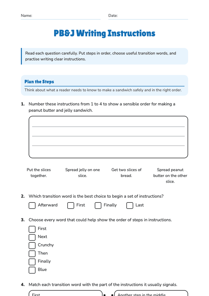 PB&J Writing Instructions